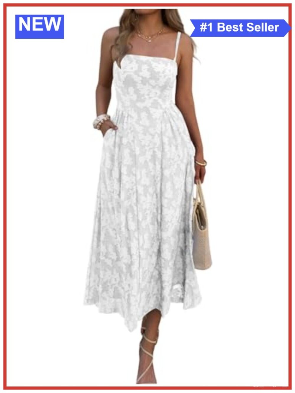 Floral Jacquard Maxi Dress with Pockets Spaghetti Strap Wedding Guest